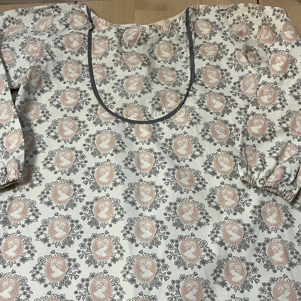 Go Gently Baby Girl’s 3T Ivory Dress w/ Pale Pink Cameo Print & Gray Trim Cotton